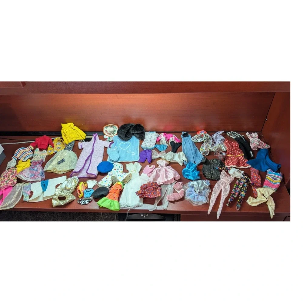 Vintage Barbie Doll Clothes Lot Mixed Accessories Dresses Handmade Outfits 65pc